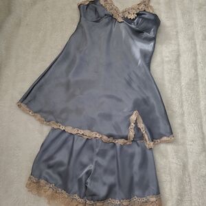 Nordic Ware Satin Chemise and Shorts Set with Lace Trim